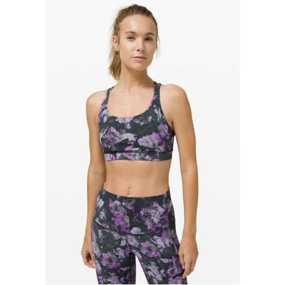 Lululemon Energy Bra *Medium Support, B–D Cup Floral Shift Multi Size 10 EUC - Picture 1 of 4